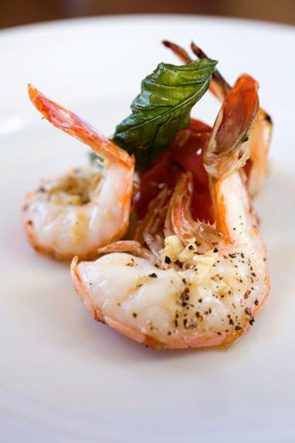 Shrimp with basil leaf