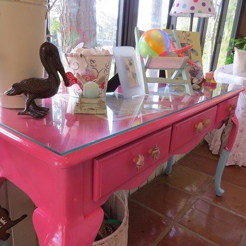 pink console table