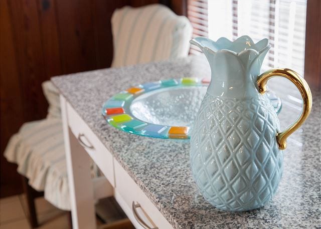 decorative glassware in this Tybee Island cottage
