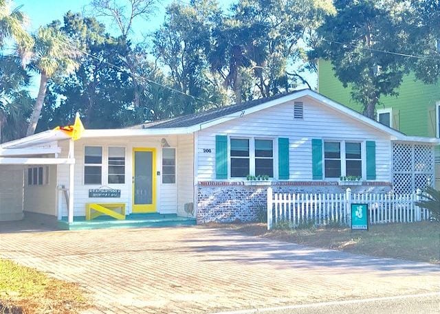 white door of beach bubble bungalow
