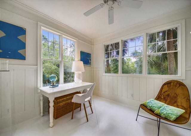 desk area at a wave call cottage should you need to work during your Tybee beach vacation
