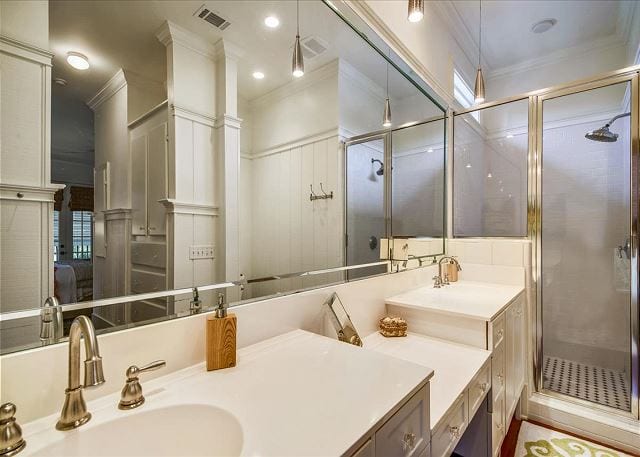 the master bath at a wave call cottage