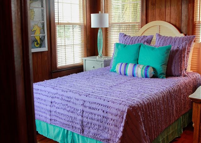 a bedroom lush with lavender