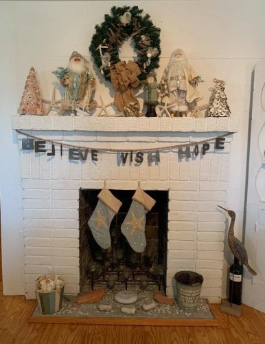 tybee tides fireplace at Christmas